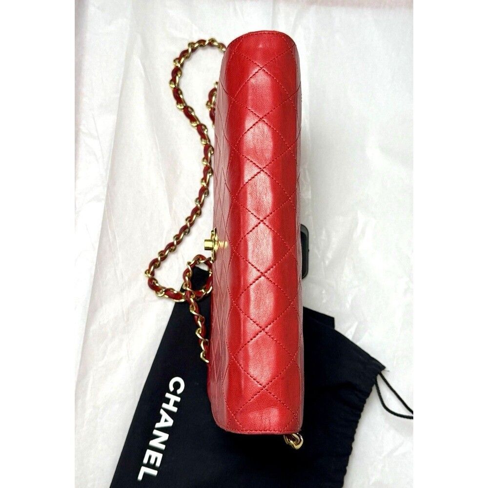 Vintage Chanel 1986 Red Lambskin Round Flap Bag 24K Gold Hardware Classic GHW - Picture 14 of 16